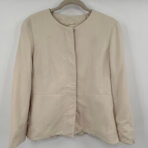 Max Mara Cream Beige‎ Collarless Jacket Blazer Made in Italy Women Size 14